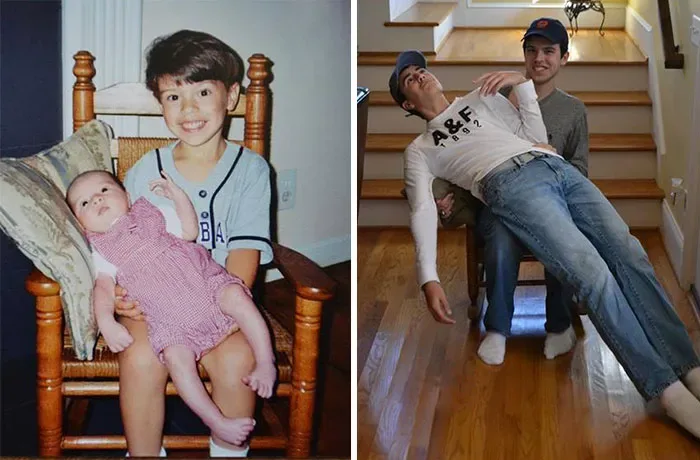 Creative childhood recreation photo before after 15