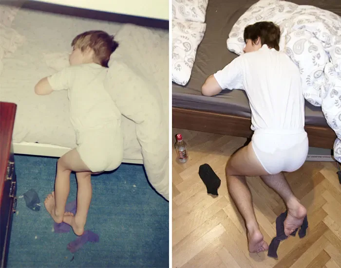Creative childhood recreation photo before after 14