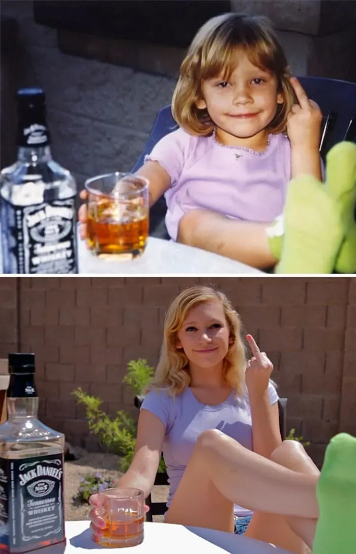 Creative childhood recreation photo before after 16