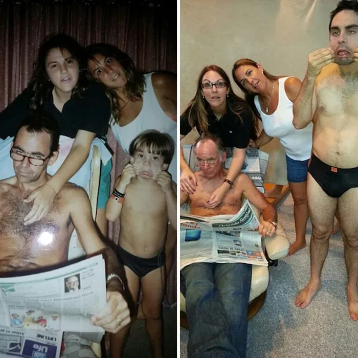 Creative childhood recreation photo before after 4