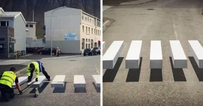 En Islande, une ville peint un passage piéton en relief pour faire ralentir les voitures.