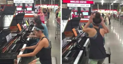 Un vendeur jouant du piano est rejoint par une cliente pour un duo improvisé d’un titre d’Adele vu 4 millions de fois.