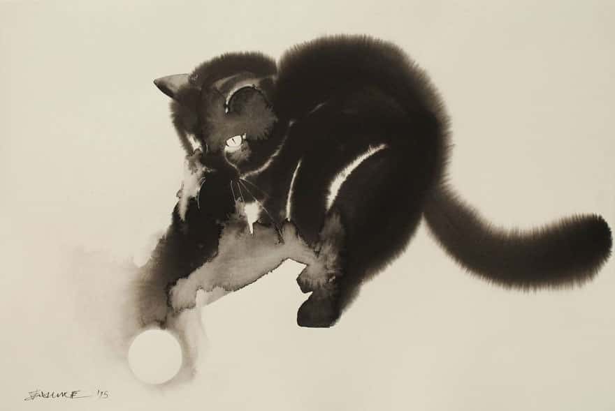 Des Chats En Encre De Chine Et En Aquarelle Qui Imbibent